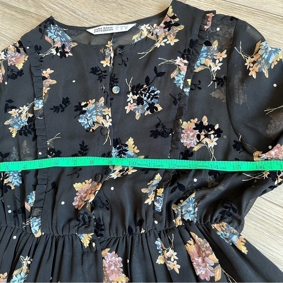 ZARA Black Floral Sheer Chiffon Dress, Midi Oversized Boho Smock Dress, small - Picture 13 of 16